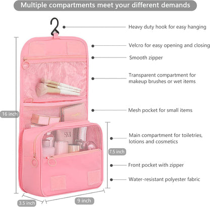 Hanging Travel Toiletry Bag for Women, Water-resistant Makeup Bag Cosmetic Organizer for Traveling Accessories Toiletries (Beige)