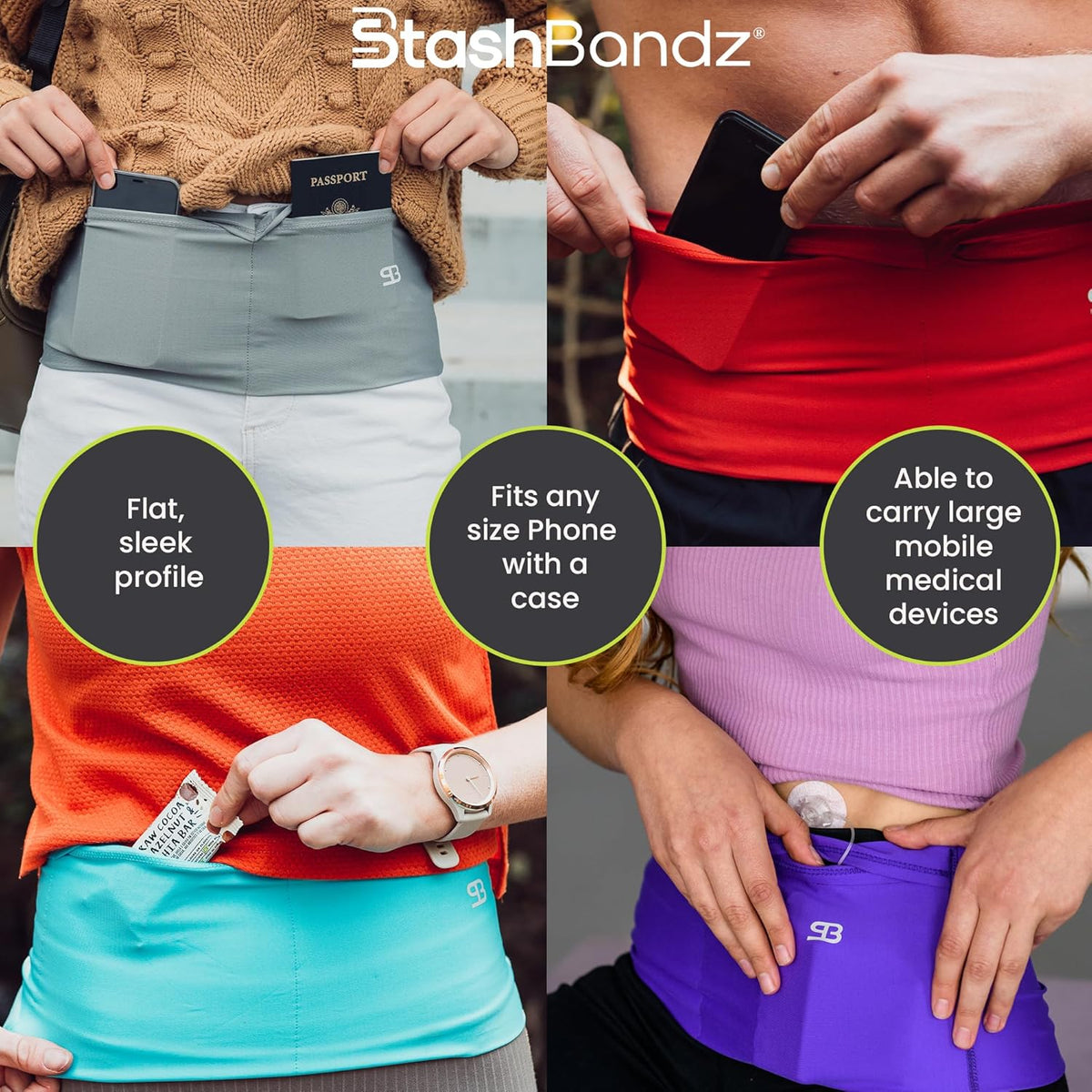 No-Bounce Running Belt & Money Belt for Men & Women – 4-Pocket Fanny Pack with Zip Pocket, Phone & Passport Holder, Fits Insulin Pumps & Medical Devices – Travel, Running, Workout