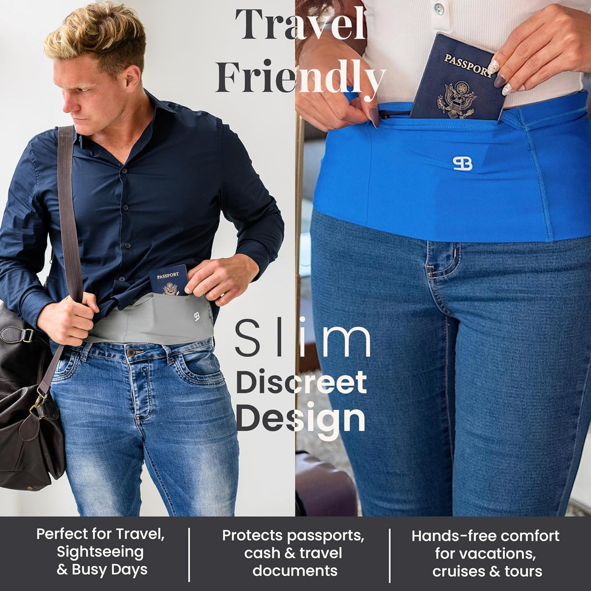 No-Bounce Running Belt & Money Belt for Men & Women – 4-Pocket Fanny Pack with Zip Pocket, Phone & Passport Holder, Fits Insulin Pumps & Medical Devices – Travel, Running, Workout