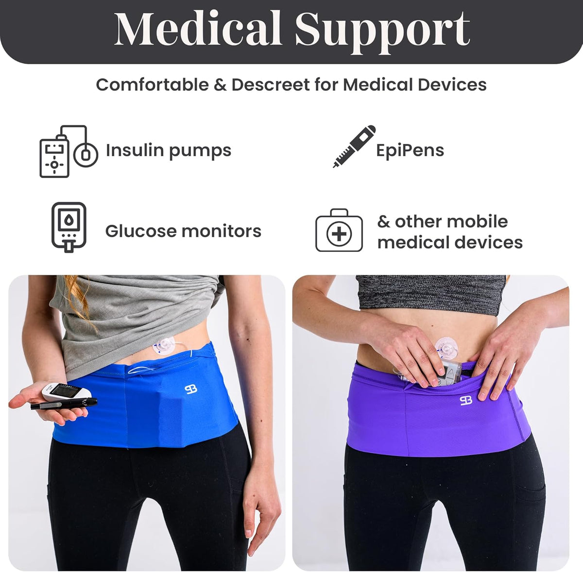 No-Bounce Running Belt & Money Belt for Men & Women – 4-Pocket Fanny Pack with Zip Pocket, Phone & Passport Holder, Fits Insulin Pumps & Medical Devices – Travel, Running, Workout