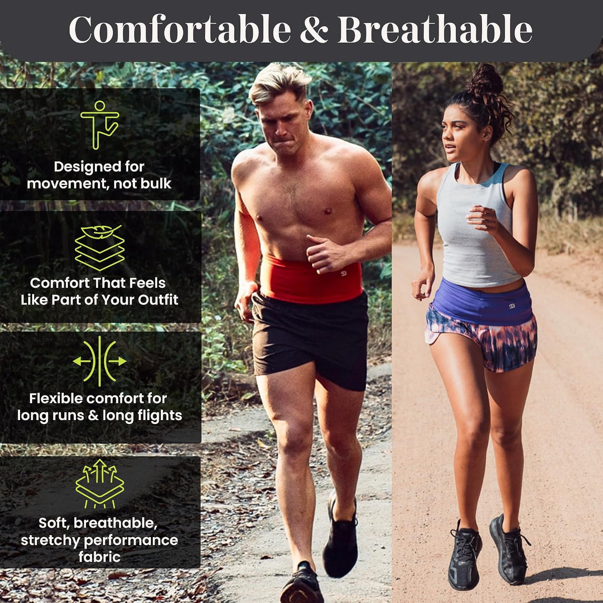 No-Bounce Running Belt & Money Belt for Men & Women – 4-Pocket Fanny Pack with Zip Pocket, Phone & Passport Holder, Fits Insulin Pumps & Medical Devices – Travel, Running, Workout