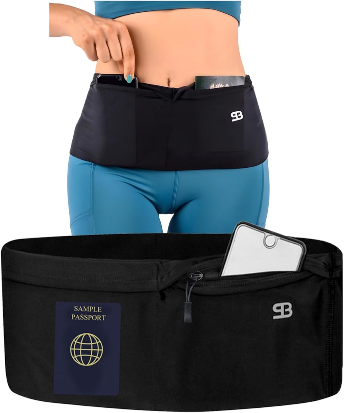 No-Bounce Running Belt & Money Belt for Men & Women – 4-Pocket Fanny Pack with Zip Pocket, Phone & Passport Holder, Fits Insulin Pumps & Medical Devices – Travel, Running, Workout