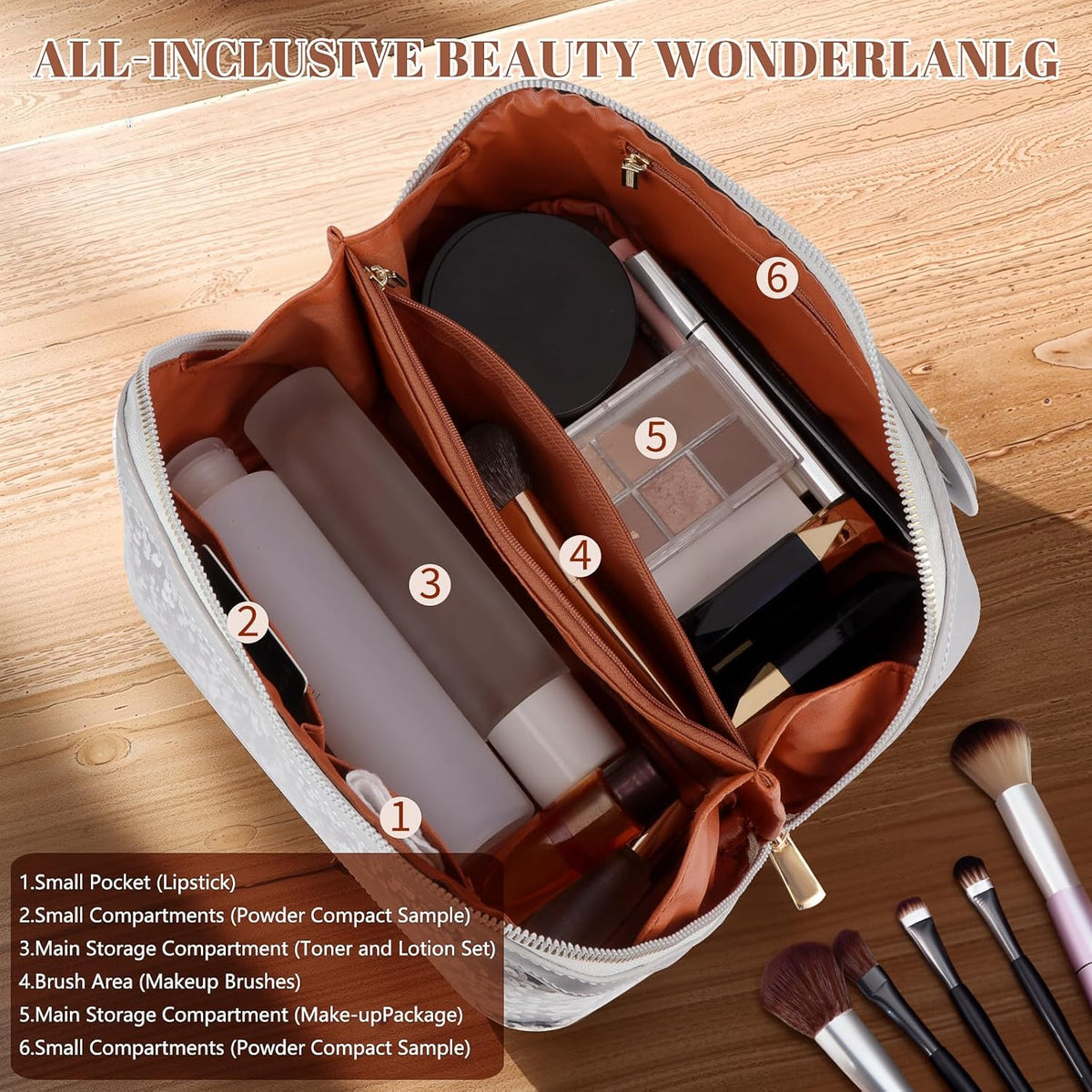 Travel Makeup Bag,Makeup Organizer Bag,Toiletry Bag,Large Capacity with Glitter Sequin Cosmetic Bag,Open Flat Toiletry Bag Make up Organizer with Divider and Handle (Silver)