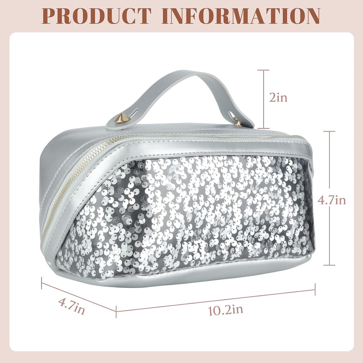 Travel Makeup Bag,Makeup Organizer Bag,Toiletry Bag,Large Capacity with Glitter Sequin Cosmetic Bag,Open Flat Toiletry Bag Make up Organizer with Divider and Handle (Silver)