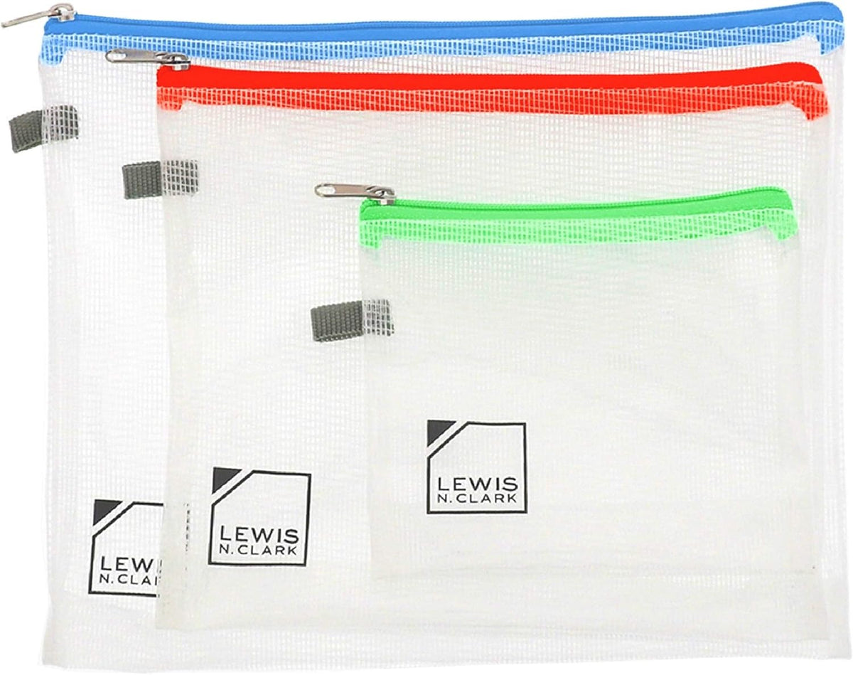 Toiletry Kit, Makeup Bag, Shower Caddy + Travel Organizer Set for Luggage, Carry-on or Suitcase, 3-Pack (S, M, L), Clear