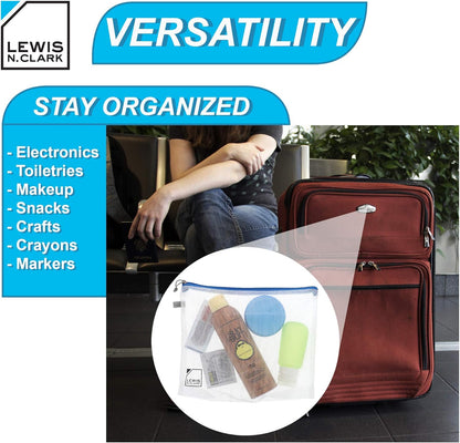 Toiletry Kit, Makeup Bag, Shower Caddy + Travel Organizer Set for Luggage, Carry-on or Suitcase, 3-Pack (S, M, L), Clear