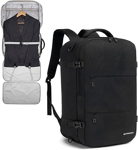 Convertible Travel Garment Bag, Large Travel Backpack for Men & Women, Business Laptop Backpack, Carry On Luggage, Personal Item Travel Bag Suit Bag With Multi-Pockets, Black 22 inch