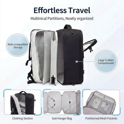 Convertible Travel Garment Bag, Large Travel Backpack for Men & Women, Business Laptop Backpack, Carry On Luggage, Personal Item Travel Bag Suit Bag With Multi-Pockets, Black 22 inch