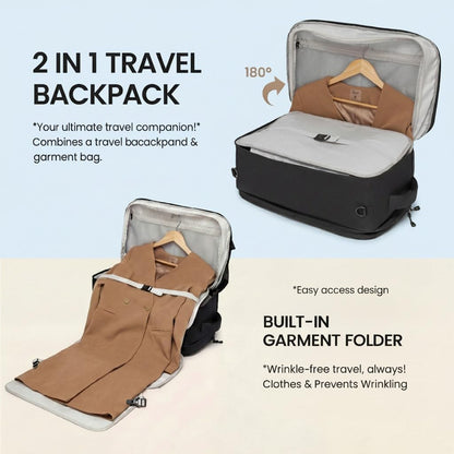 Convertible Travel Garment Bag, Large Travel Backpack for Men & Women, Business Laptop Backpack, Carry On Luggage, Personal Item Travel Bag Suit Bag With Multi-Pockets, Black 22 inch