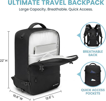 Convertible Travel Garment Bag, Large Travel Backpack for Men & Women, Business Laptop Backpack, Carry On Luggage, Personal Item Travel Bag Suit Bag With Multi-Pockets, Black 22 inch