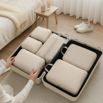6-Piece Travel Compression Packing Cube Set - Lightweight Luggage Organizer Bags for Clothing Sorting - Durable Washable Storage Pouches for Suitcases