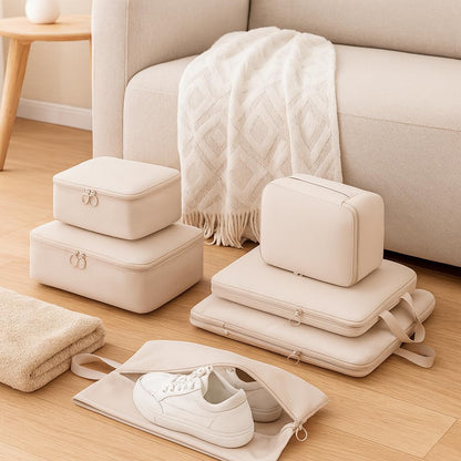 6-Piece Travel Compression Packing Cube Set - Lightweight Luggage Organizer Bags for Clothing Sorting - Durable Washable Storage Pouches for Suitcases