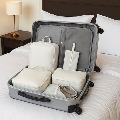 6-Piece Travel Compression Packing Cube Set - Lightweight Luggage Organizer Bags for Clothing Sorting - Durable Washable Storage Pouches for Suitcases