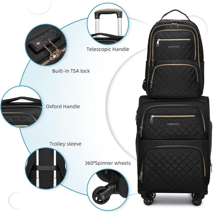Softside Carry On Luggage, Expandable Carry On Luggage 22x14x9 Airline Approved Underseat Suitcase with Spinner Wheels TSA Lock, Pink (16/20/BP/TB)