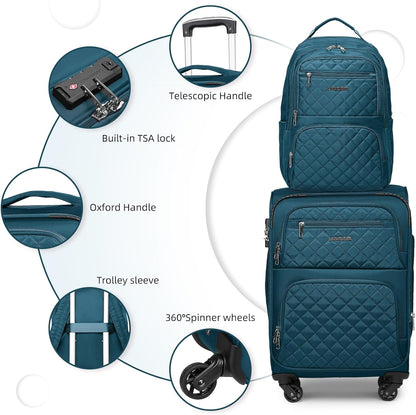 Softside Carry On Luggage, Expandable Carry On Luggage 22x14x9 Airline Approved Underseat Suitcase with Spinner Wheels TSA Lock, Pink (16/20/BP/TB)