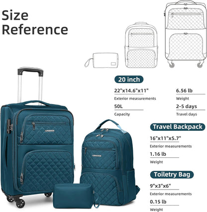 Softside Carry On Luggage, Expandable Carry On Luggage 22x14x9 Airline Approved Underseat Suitcase with Spinner Wheels TSA Lock, Pink (16/20/BP/TB)