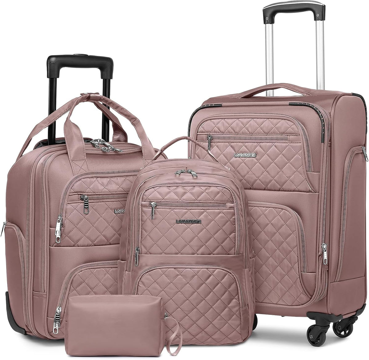 Softside Carry On Luggage, Expandable Carry On Luggage 22x14x9 Airline Approved Underseat Suitcase with Spinner Wheels TSA Lock, Pink (16/20/BP/TB)