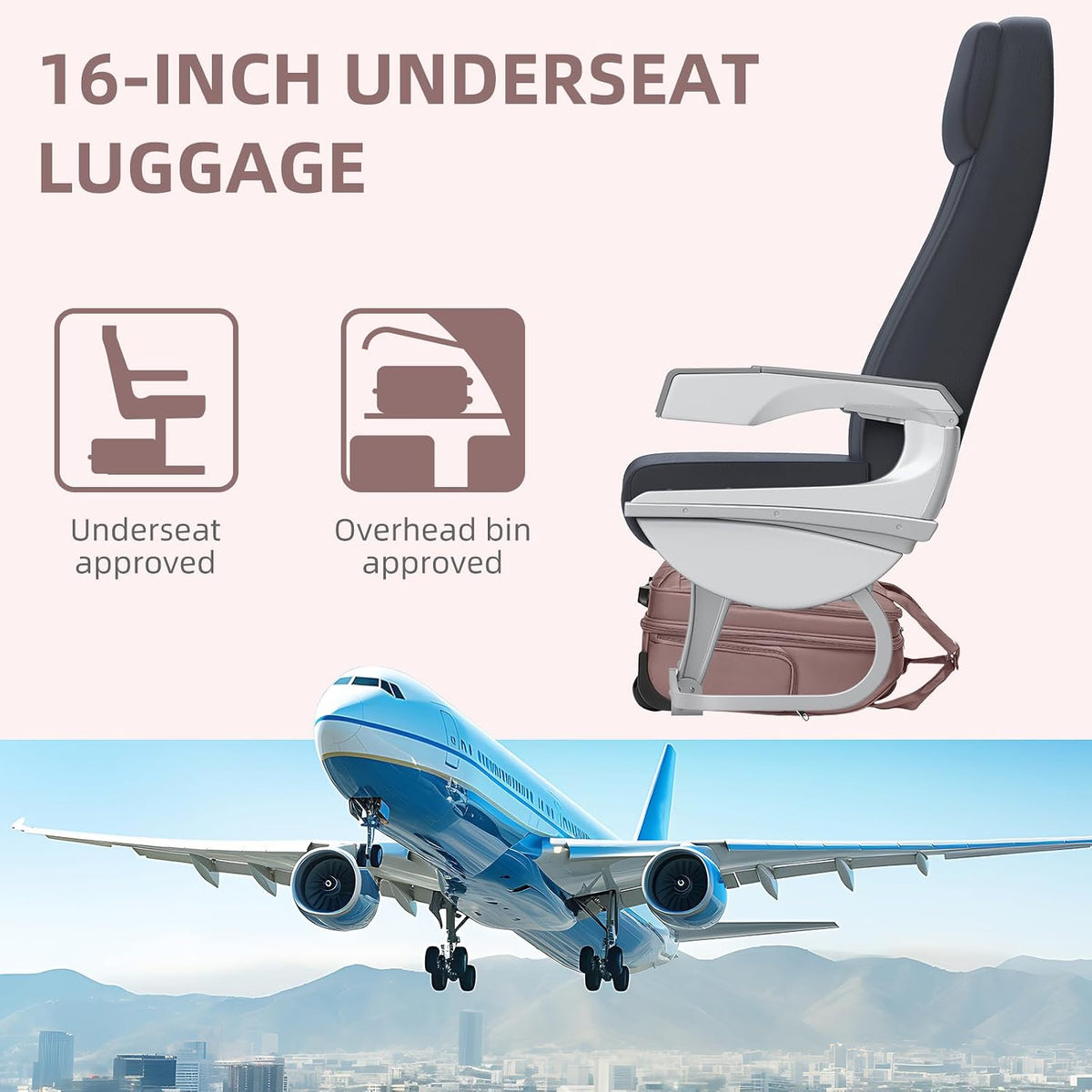Softside Carry On Luggage, Expandable Carry On Luggage 22x14x9 Airline Approved Underseat Suitcase with Spinner Wheels TSA Lock, Pink (16/20/BP/TB)