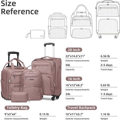 Softside Carry On Luggage, Expandable Carry On Luggage 22x14x9 Airline Approved Underseat Suitcase with Spinner Wheels TSA Lock, Pink (16/20/BP/TB)