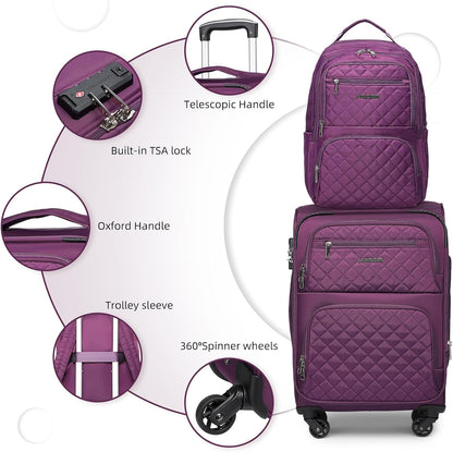 Softside Carry On Luggage, Expandable Carry On Luggage 22x14x9 Airline Approved Underseat Suitcase with Spinner Wheels TSA Lock, Pink (16/20/BP/TB)