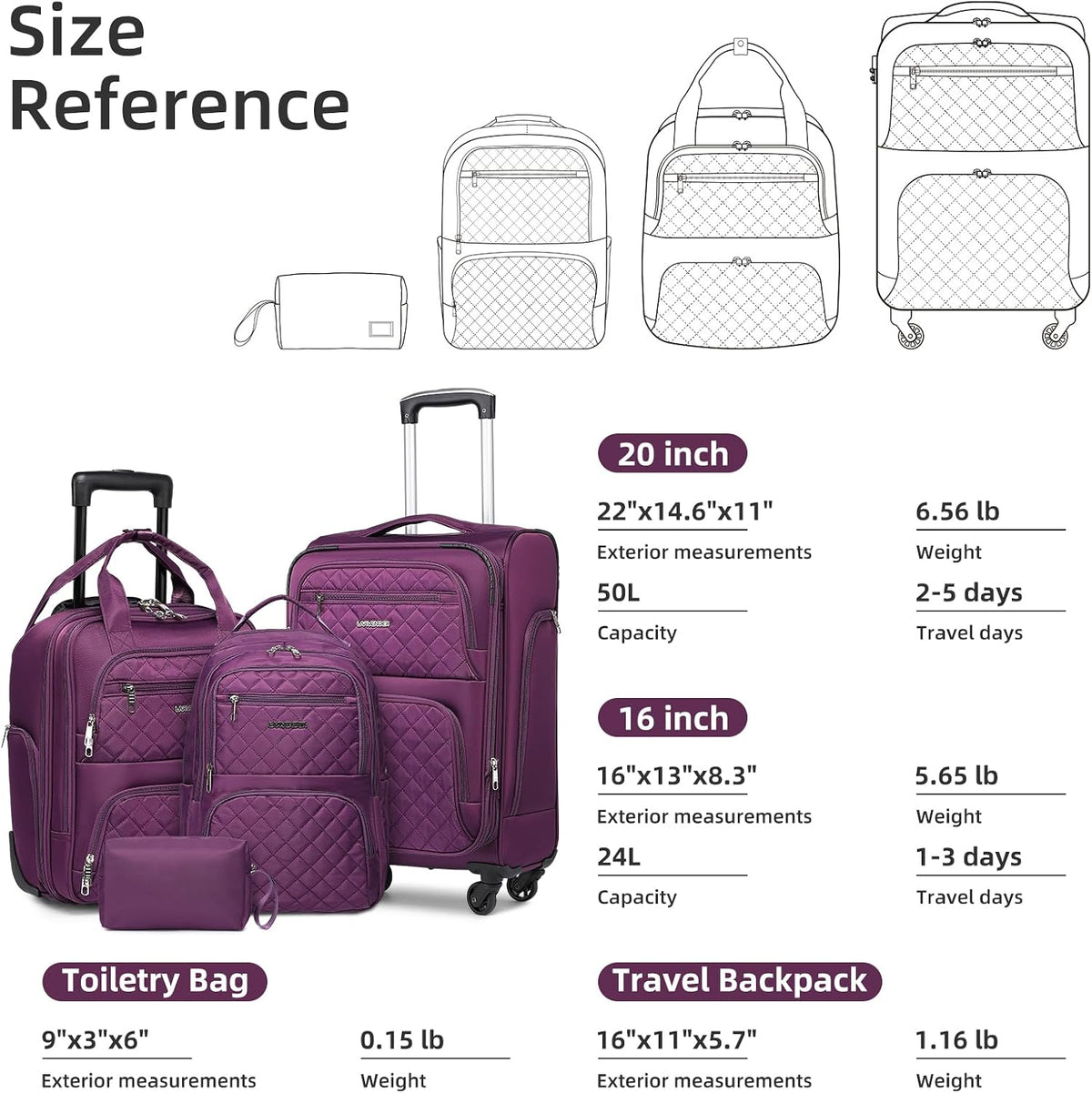 Softside Carry On Luggage, Expandable Carry On Luggage 22x14x9 Airline Approved Underseat Suitcase with Spinner Wheels TSA Lock, Pink (16/20/BP/TB)