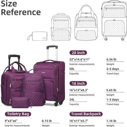 Softside Carry On Luggage, Expandable Carry On Luggage 22x14x9 Airline Approved Underseat Suitcase with Spinner Wheels TSA Lock, Pink (16/20/BP/TB)