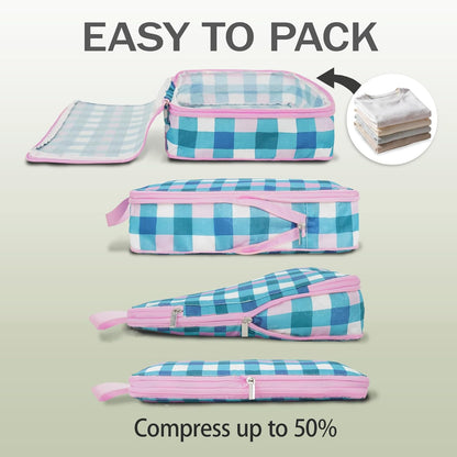 8 Pcs Compression Packing Cubes for Travel, Lightweight Waterproof Luggage Organizer Bags Set, Washable Packaging Cubes for Women Backpack Carry-On Suitcases