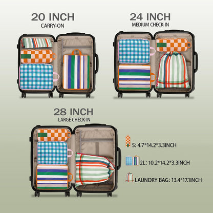 8 Pcs Compression Packing Cubes for Travel, Lightweight Waterproof Luggage Organizer Bags Set, Washable Packaging Cubes for Women Backpack Carry-On Suitcases