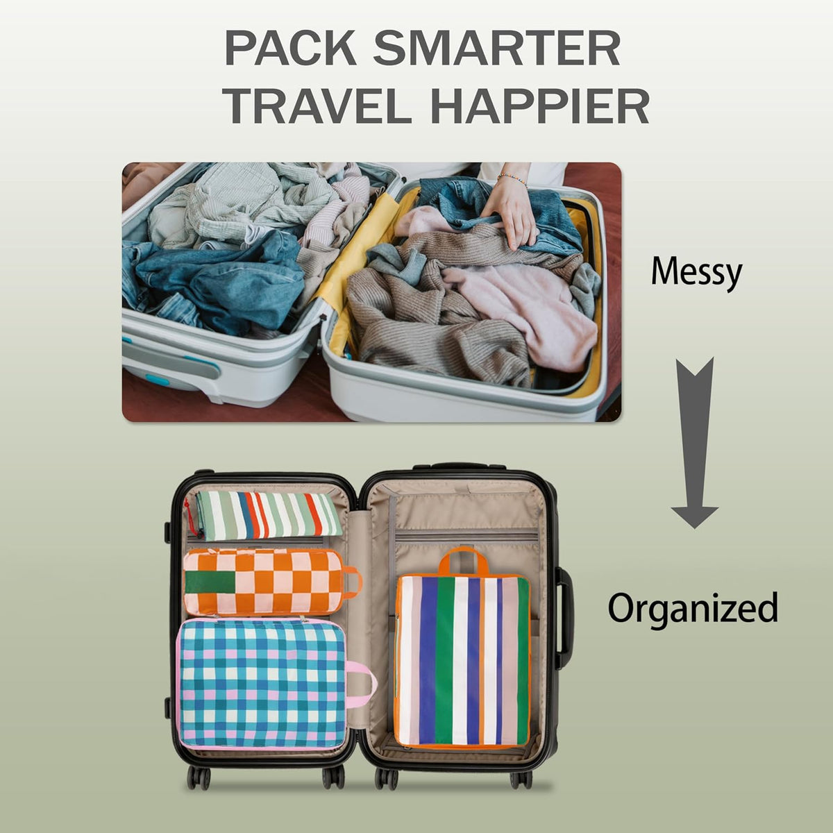 8 Pcs Compression Packing Cubes for Travel, Lightweight Waterproof Luggage Organizer Bags Set, Washable Packaging Cubes for Women Backpack Carry-On Suitcases