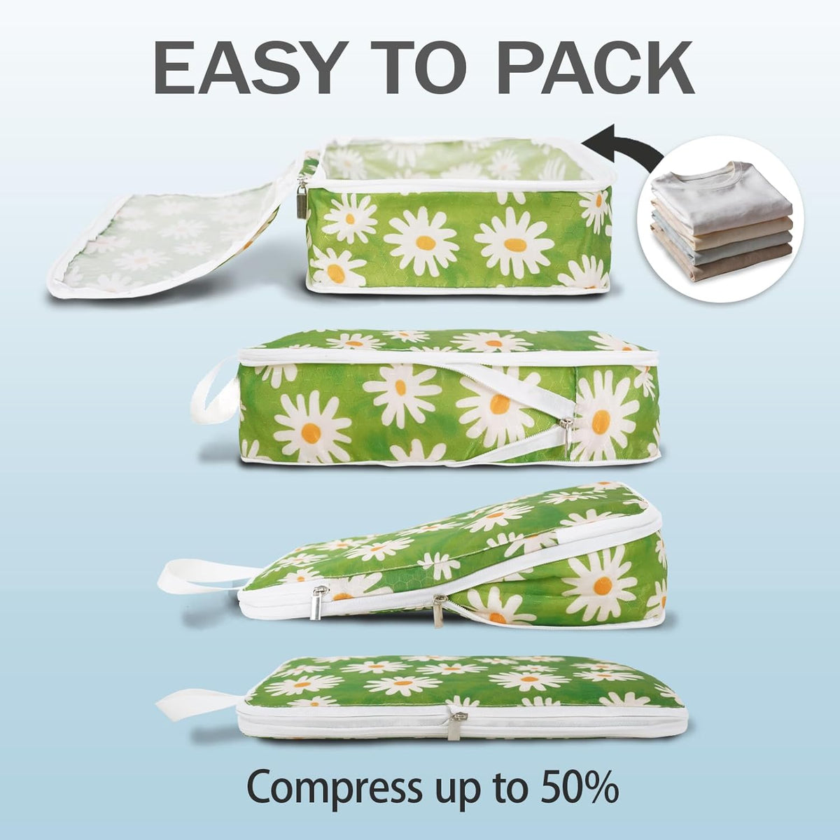 8 Pcs Compression Packing Cubes for Travel, Lightweight Waterproof Luggage Organizer Bags Set, Washable Packaging Cubes for Women Backpack Carry-On Suitcases