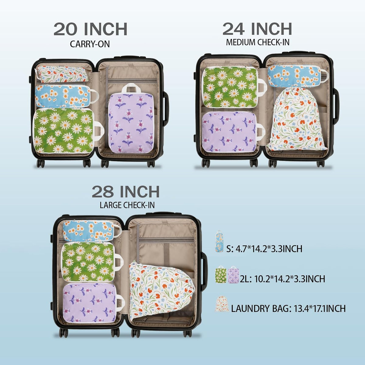 8 Pcs Compression Packing Cubes for Travel, Lightweight Waterproof Luggage Organizer Bags Set, Washable Packaging Cubes for Women Backpack Carry-On Suitcases