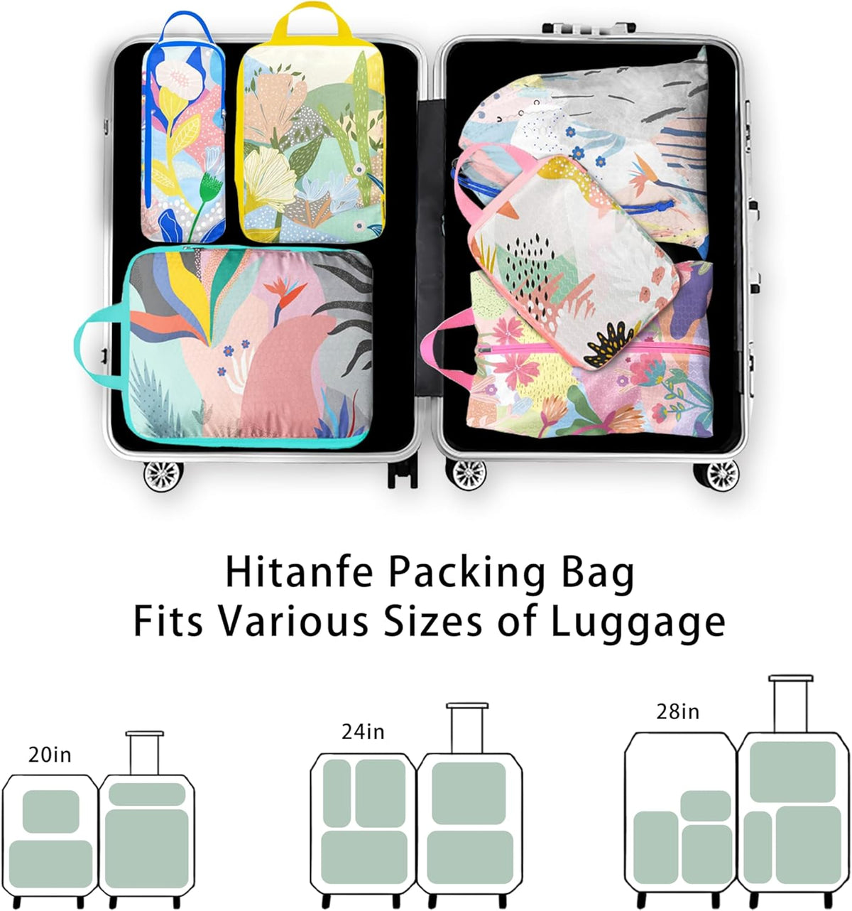 8 Pcs Compression Packing Cubes for Travel, Lightweight Waterproof Luggage Organizer Bags Set, Washable Packaging Cubes for Women Backpack Carry-On Suitcases
