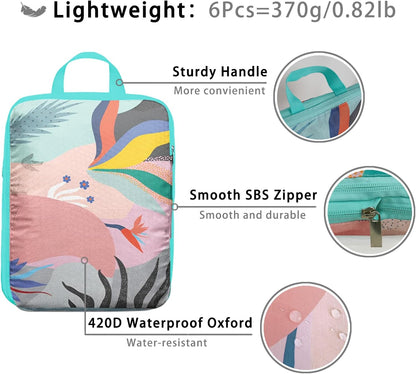8 Pcs Compression Packing Cubes for Travel, Lightweight Waterproof Luggage Organizer Bags Set, Washable Packaging Cubes for Women Backpack Carry-On Suitcases