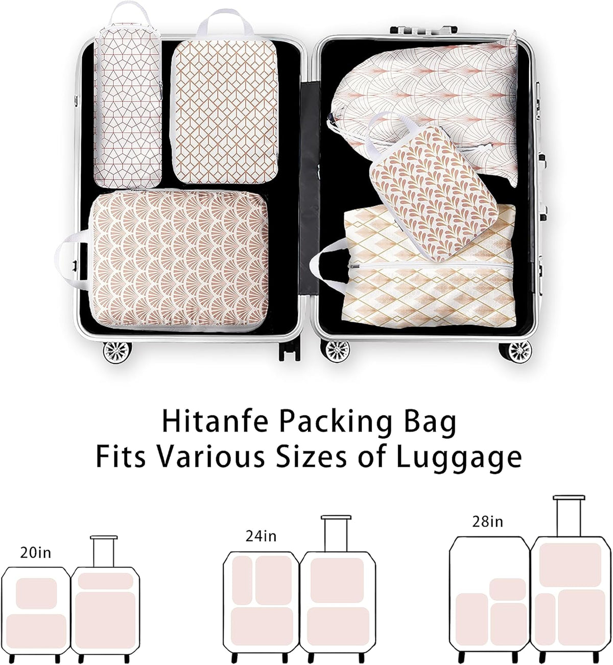 8 Pcs Compression Packing Cubes for Travel, Lightweight Waterproof Luggage Organizer Bags Set, Washable Packaging Cubes for Women Backpack Carry-On Suitcases