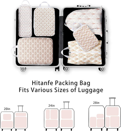 8 Pcs Compression Packing Cubes for Travel, Lightweight Waterproof Luggage Organizer Bags Set, Washable Packaging Cubes for Women Backpack Carry-On Suitcases