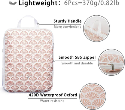 8 Pcs Compression Packing Cubes for Travel, Lightweight Waterproof Luggage Organizer Bags Set, Washable Packaging Cubes for Women Backpack Carry-On Suitcases