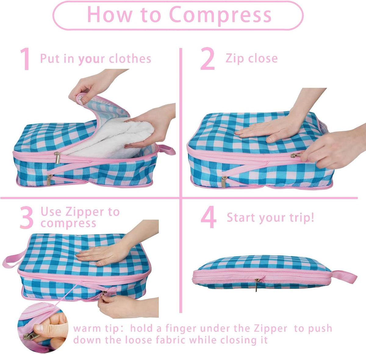 8 Pcs Compression Packing Cubes for Travel, Lightweight Waterproof Luggage Organizer Bags Set, Washable Packaging Cubes for Women Backpack Carry-On Suitcases
