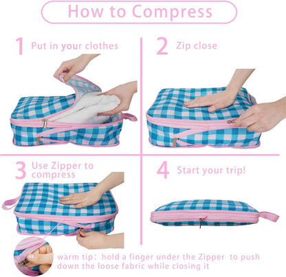 8 Pcs Compression Packing Cubes for Travel, Lightweight Waterproof Luggage Organizer Bags Set, Washable Packaging Cubes for Women Backpack Carry-On Suitcases