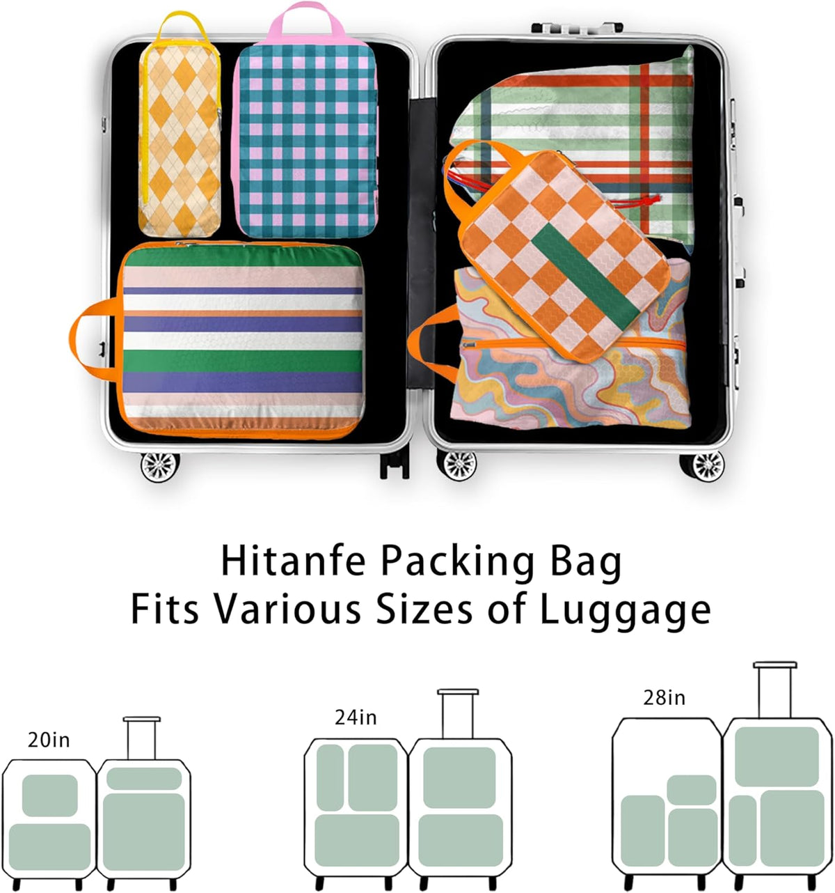 8 Pcs Compression Packing Cubes for Travel, Lightweight Waterproof Luggage Organizer Bags Set, Washable Packaging Cubes for Women Backpack Carry-On Suitcases