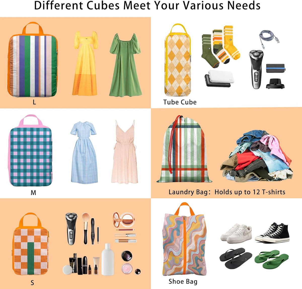8 Pcs Compression Packing Cubes for Travel, Lightweight Waterproof Luggage Organizer Bags Set, Washable Packaging Cubes for Women Backpack Carry-On Suitcases