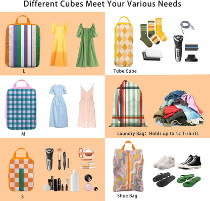 8 Pcs Compression Packing Cubes for Travel, Lightweight Waterproof Luggage Organizer Bags Set, Washable Packaging Cubes for Women Backpack Carry-On Suitcases