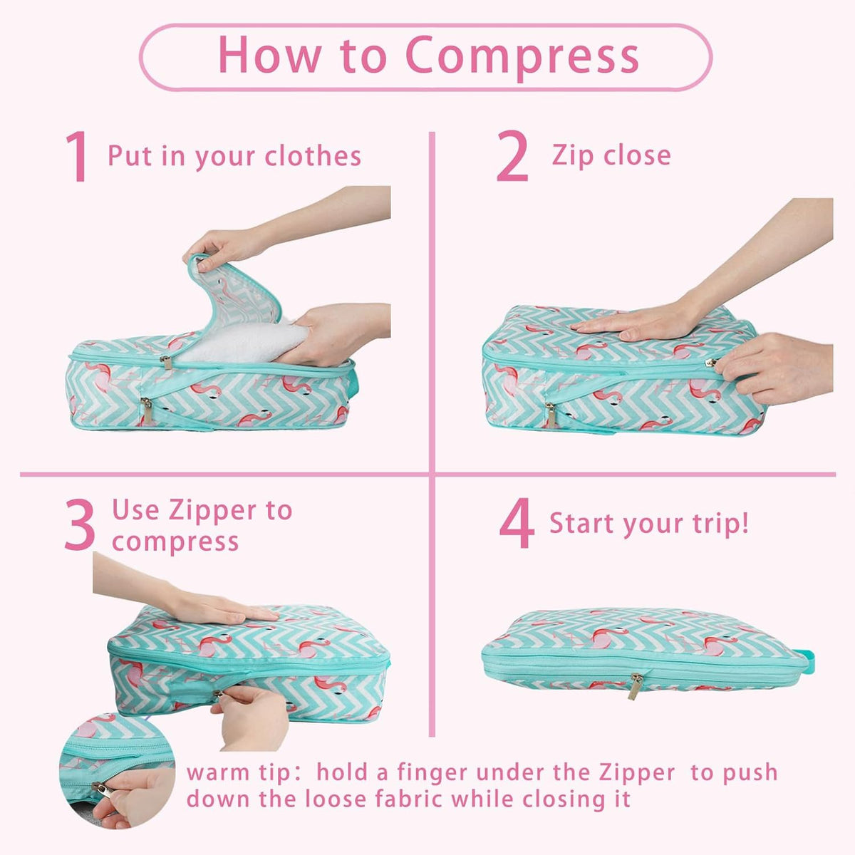 8 Pcs Compression Packing Cubes for Travel, Lightweight Waterproof Luggage Organizer Bags Set, Washable Packaging Cubes for Women Backpack Carry-On Suitcases