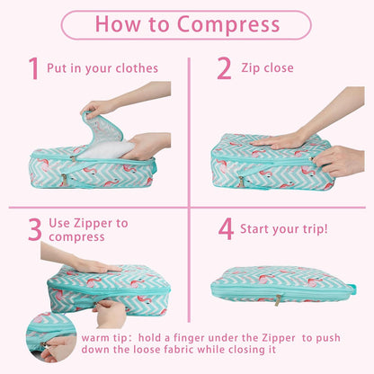 8 Pcs Compression Packing Cubes for Travel, Lightweight Waterproof Luggage Organizer Bags Set, Washable Packaging Cubes for Women Backpack Carry-On Suitcases