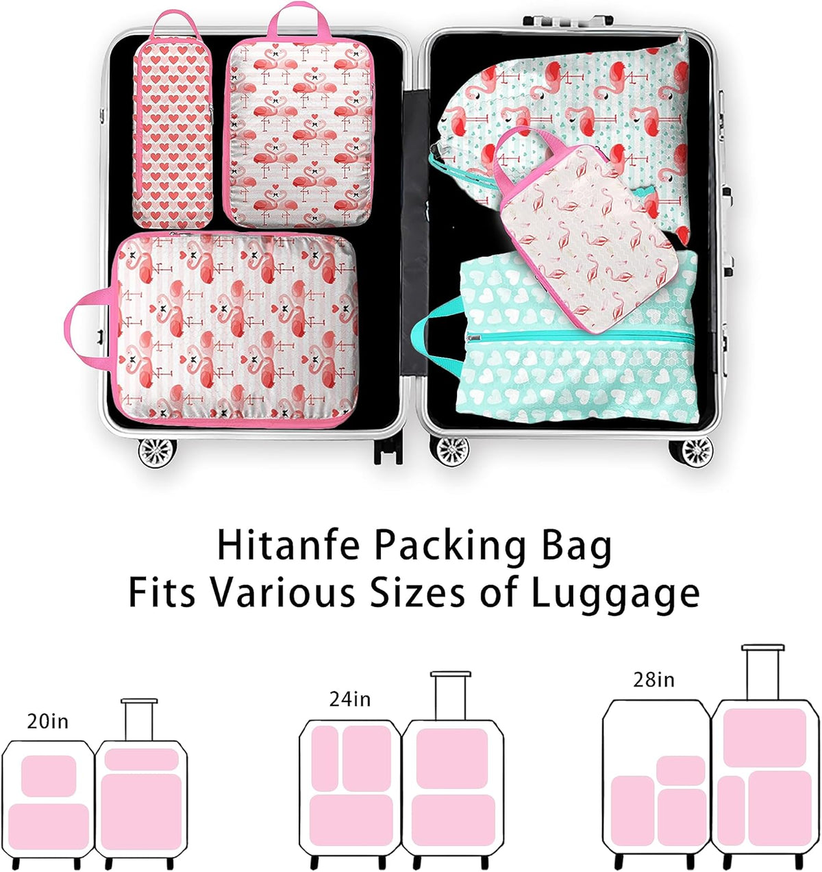 8 Pcs Compression Packing Cubes for Travel, Lightweight Waterproof Luggage Organizer Bags Set, Washable Packaging Cubes for Women Backpack Carry-On Suitcases