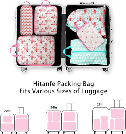 8 Pcs Compression Packing Cubes for Travel, Lightweight Waterproof Luggage Organizer Bags Set, Washable Packaging Cubes for Women Backpack Carry-On Suitcases