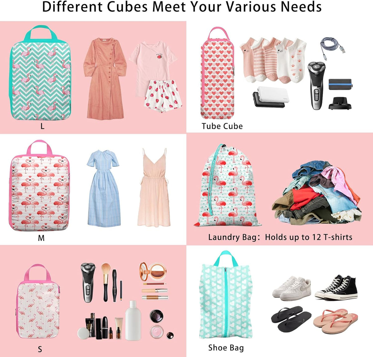 8 Pcs Compression Packing Cubes for Travel, Lightweight Waterproof Luggage Organizer Bags Set, Washable Packaging Cubes for Women Backpack Carry-On Suitcases