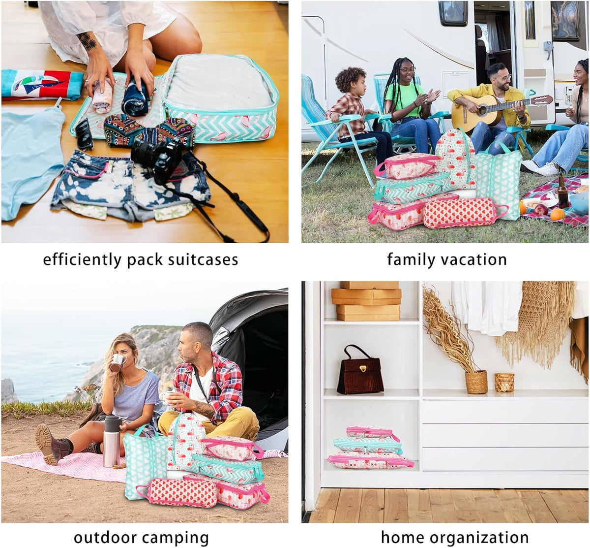 8 Pcs Compression Packing Cubes for Travel, Lightweight Waterproof Luggage Organizer Bags Set, Washable Packaging Cubes for Women Backpack Carry-On Suitcases