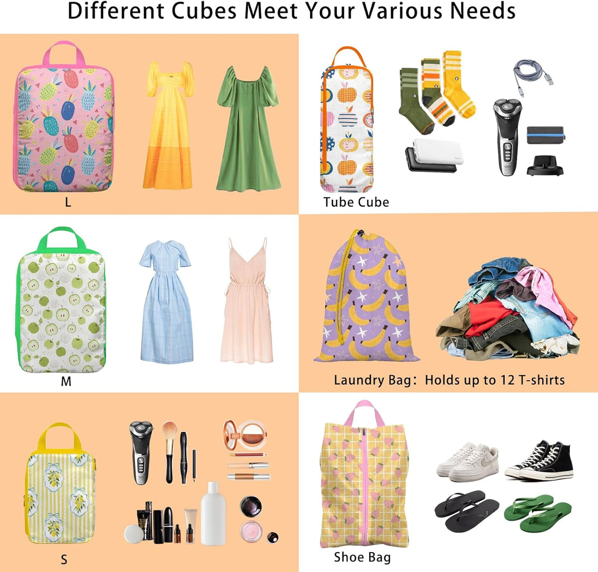 8 Pcs Compression Packing Cubes for Travel, Lightweight Waterproof Luggage Organizer Bags Set, Washable Packaging Cubes for Women Backpack Carry-On Suitcases