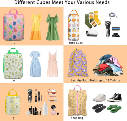 8 Pcs Compression Packing Cubes for Travel, Lightweight Waterproof Luggage Organizer Bags Set, Washable Packaging Cubes for Women Backpack Carry-On Suitcases