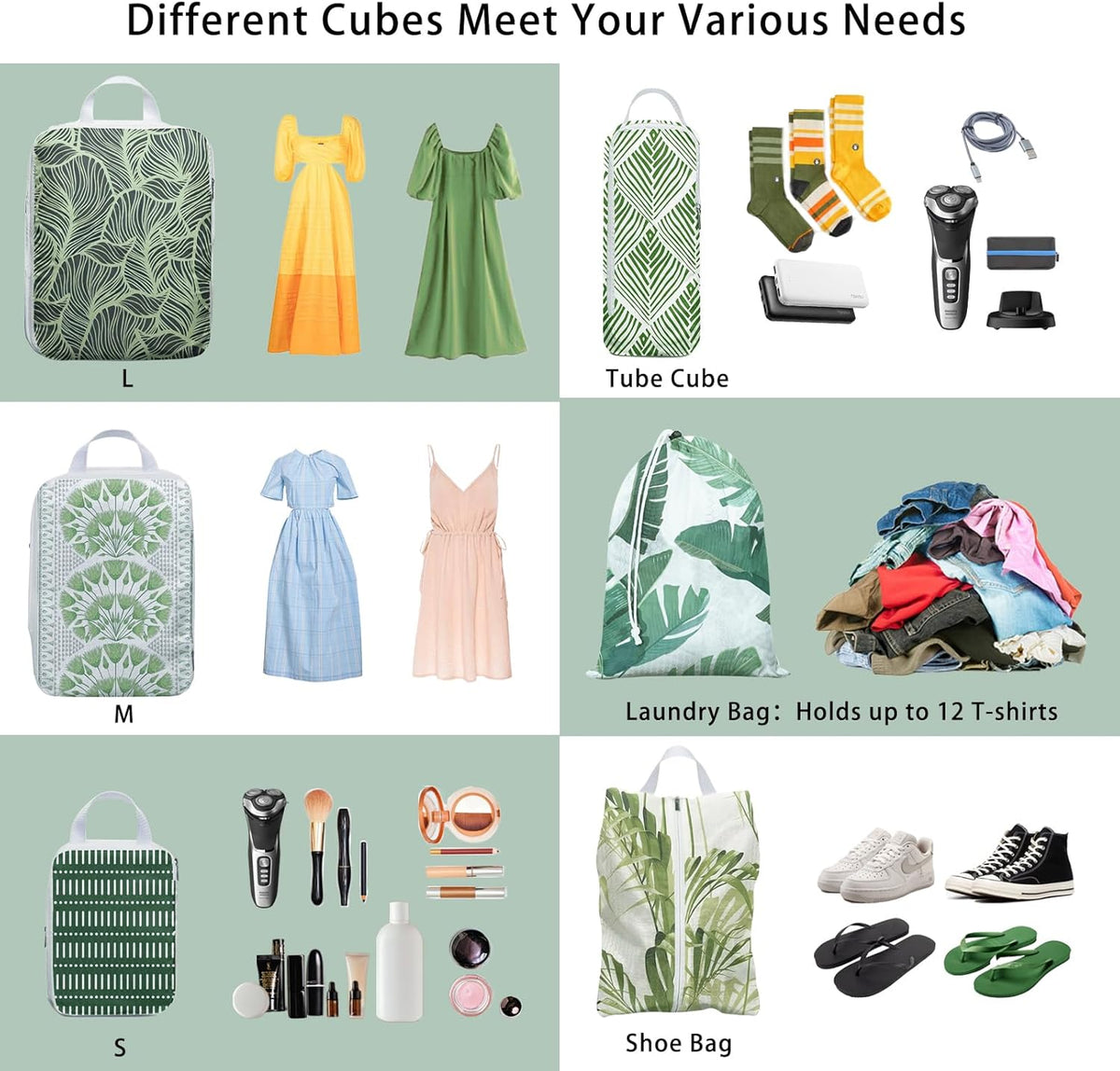 8 Pcs Compression Packing Cubes for Travel, Lightweight Waterproof Luggage Organizer Bags Set, Washable Packaging Cubes for Women Backpack Carry-On Suitcases